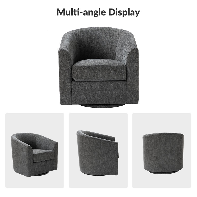 Fawwaz 30.91'' Wide Barrel Chair with Metal Swivel Base (Set of 2), Grey 100% Polyester