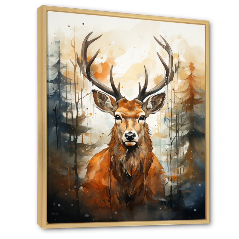 Deer Wonderers V sur toile, Cadre naturel flottant, H 44 po x l 34 po x P 1,5 po