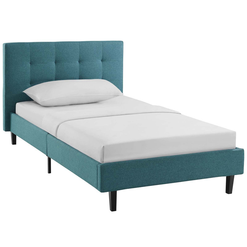 Lit en tissu Linnea, Bleu sarcelle, Simple