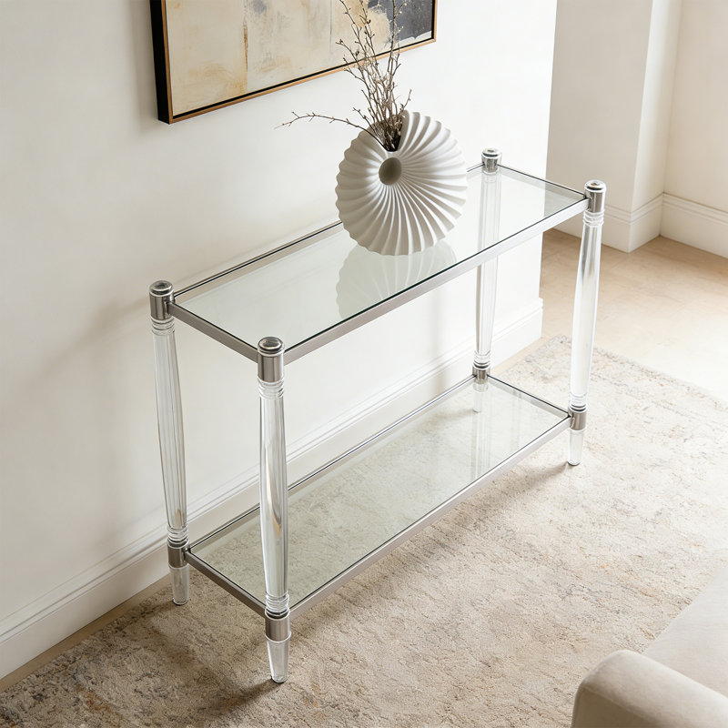 Simple acrylic transparent glass console table, Clear/Silver, 31.5" H x 39.37" W x 13.78" D
