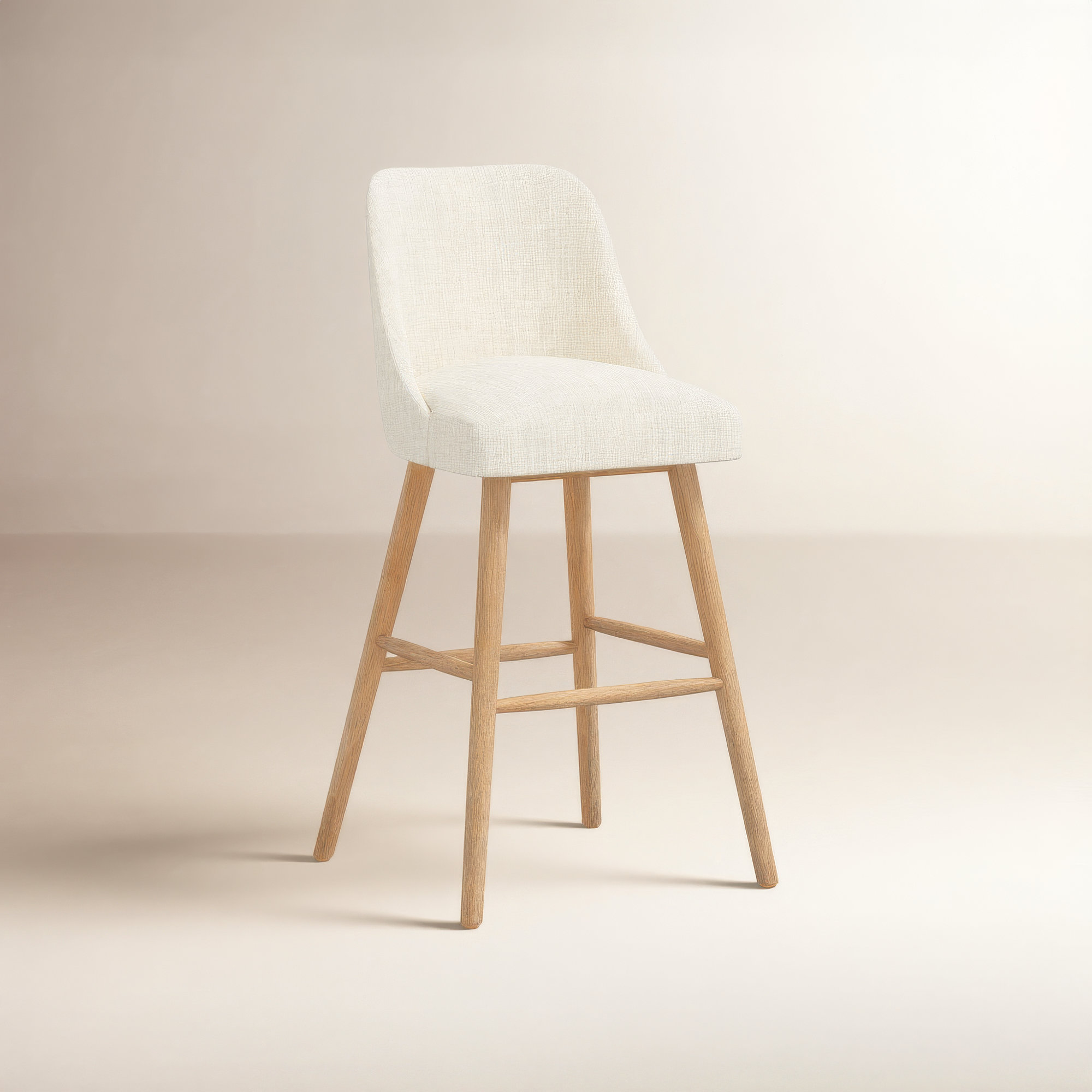 Gallie Stool, Classic Talc Linen, Natural Wood, Bar Stool (31" Seat Height)