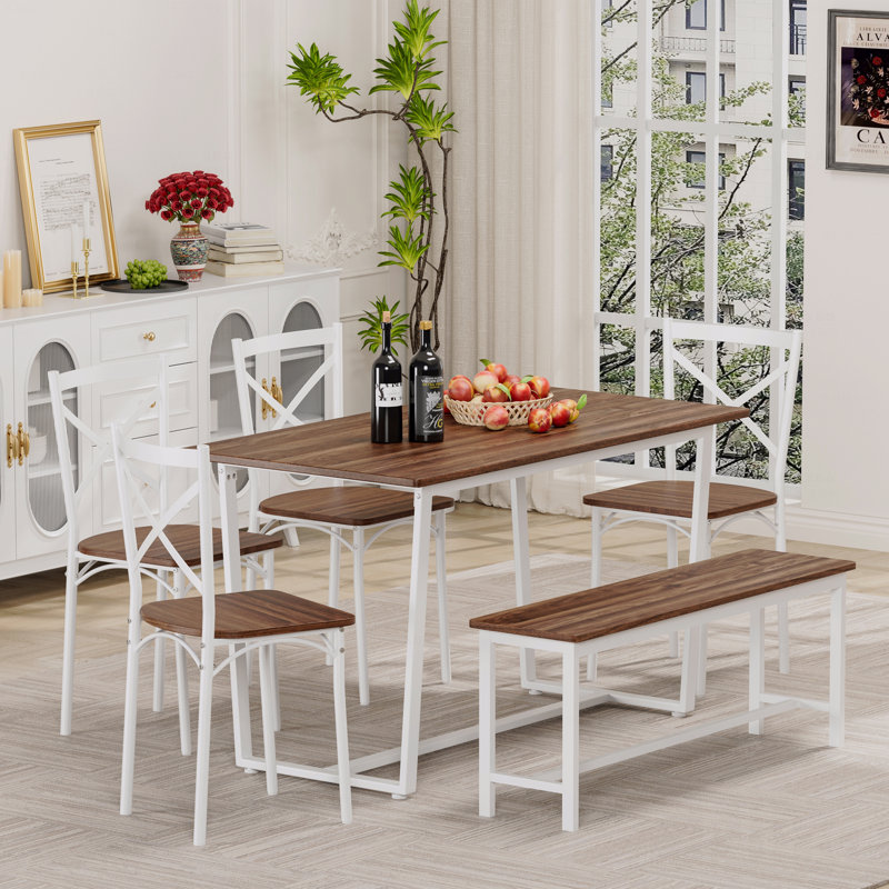6 Pieces Dining Set 6-Piece Kitchen Table Set, White, Brown, White