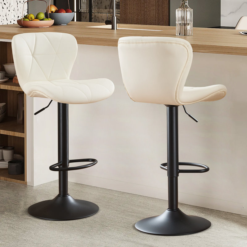 Adjustable Height And Modern Comfort Swivel Upholstered Bar Stool, White