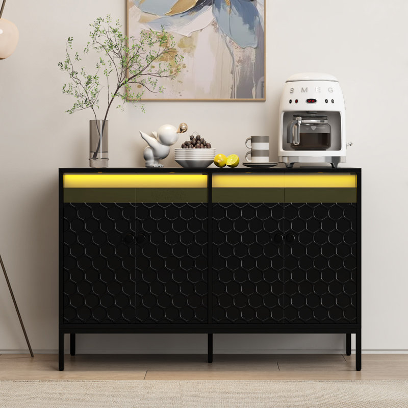 Buffet avec DEL et station de charge, Noir, noir, noir, noir
