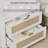 Rattan Nightstand with Charging Station, 2 Storage Drawers & Gold Handles - Modern Boho End Table for Bedroom, Living Room, or Study, White-1401241438