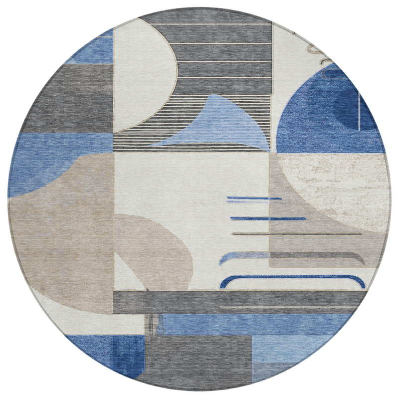 Daeira Blue Washable Indoor-Outdoor Rug - , 8' x 8'