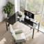 L-Shaped Glass Top Metal Base Writing Desk