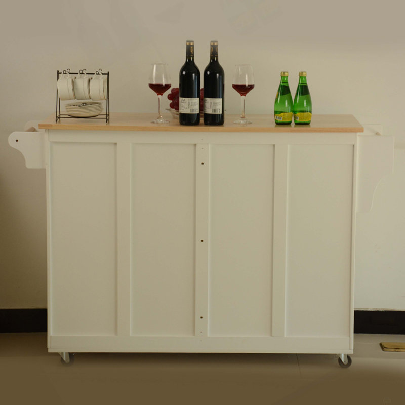 Kitchen Island & Kitchen Cart, Mobile Kitchen Island, Rubber Wood Top, Big & Adjustable Shelf Inside Cabinet For Different Utensils, Luxury Design Fits Party At Different Site