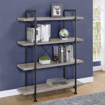 Bibliothèque à 4 tablettes en bois flotté gris et noir