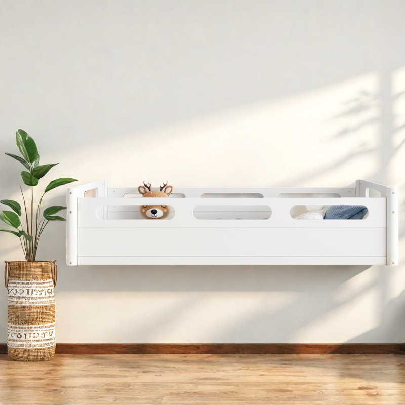 Lits de garde-corps à profil bas, structure simple en bois MDF, blanc moderne, chambre d'enfant