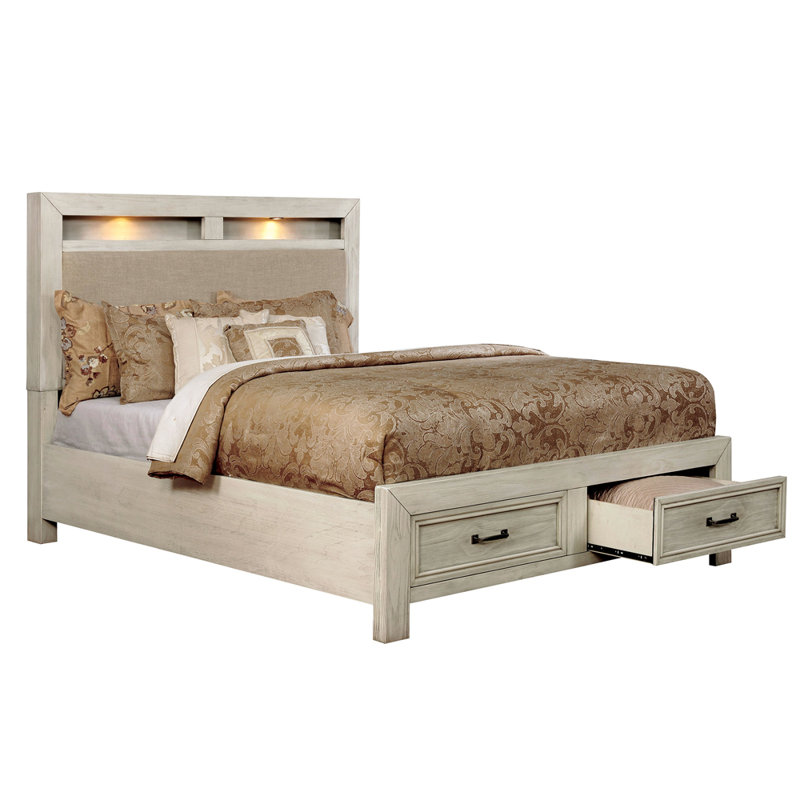 Lit plateforme tapissier avec rangement Caitlyn, Blanc, Très grand