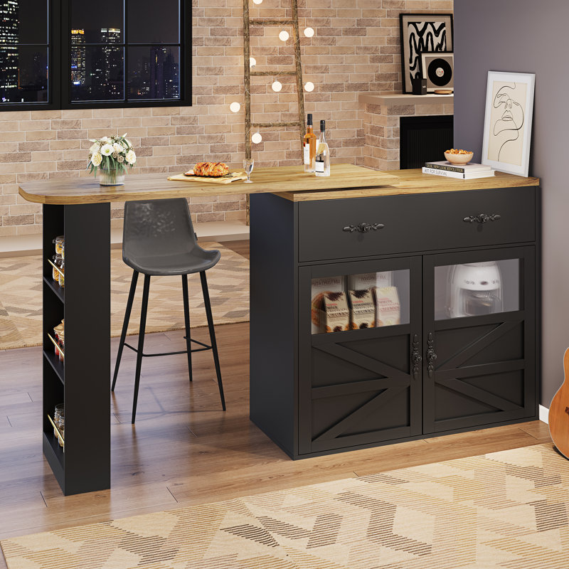 204 cm Glass Home Bar Cabinet, Black