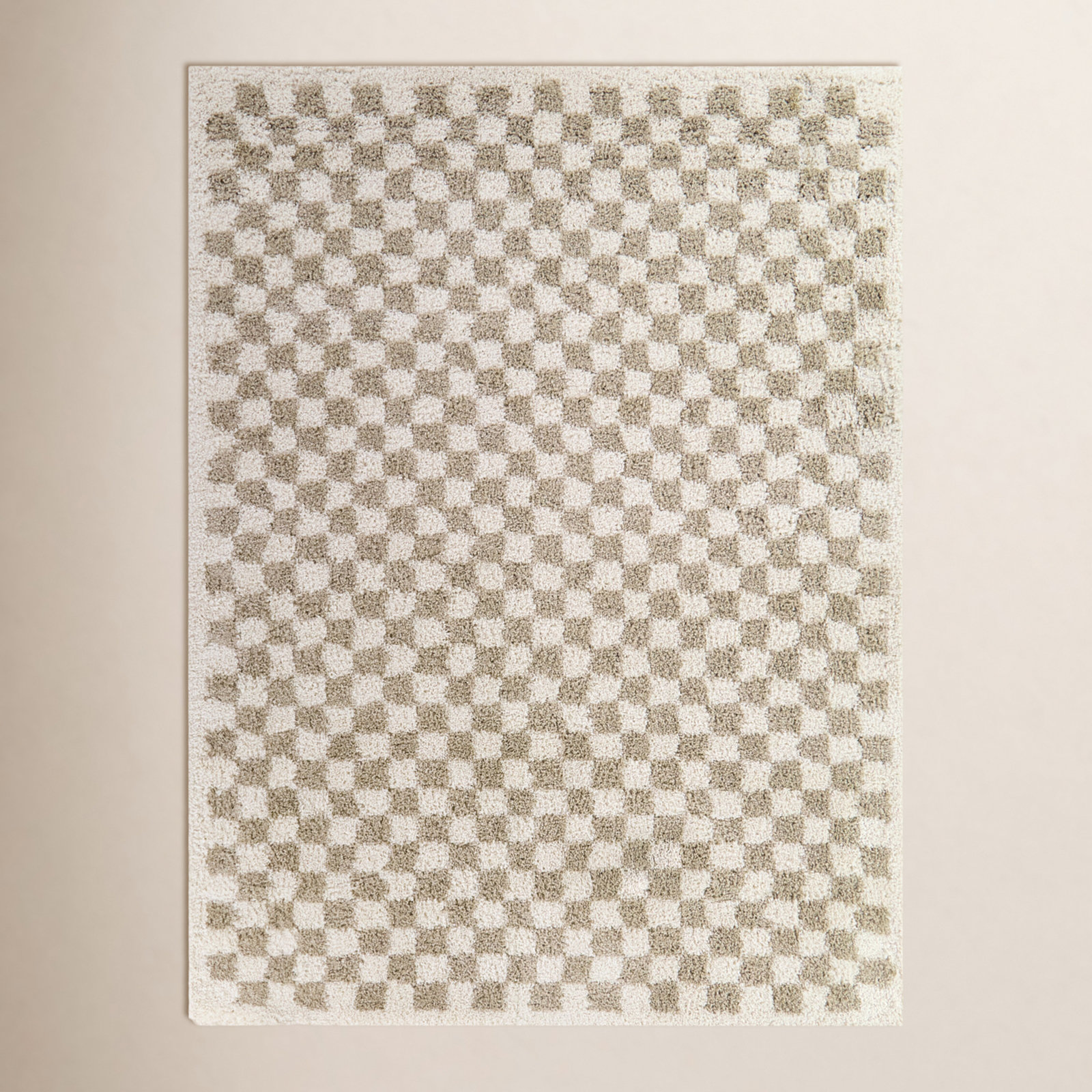 Walker Beige Checkered Shag Rug, Rectangle 6'7" x 9'