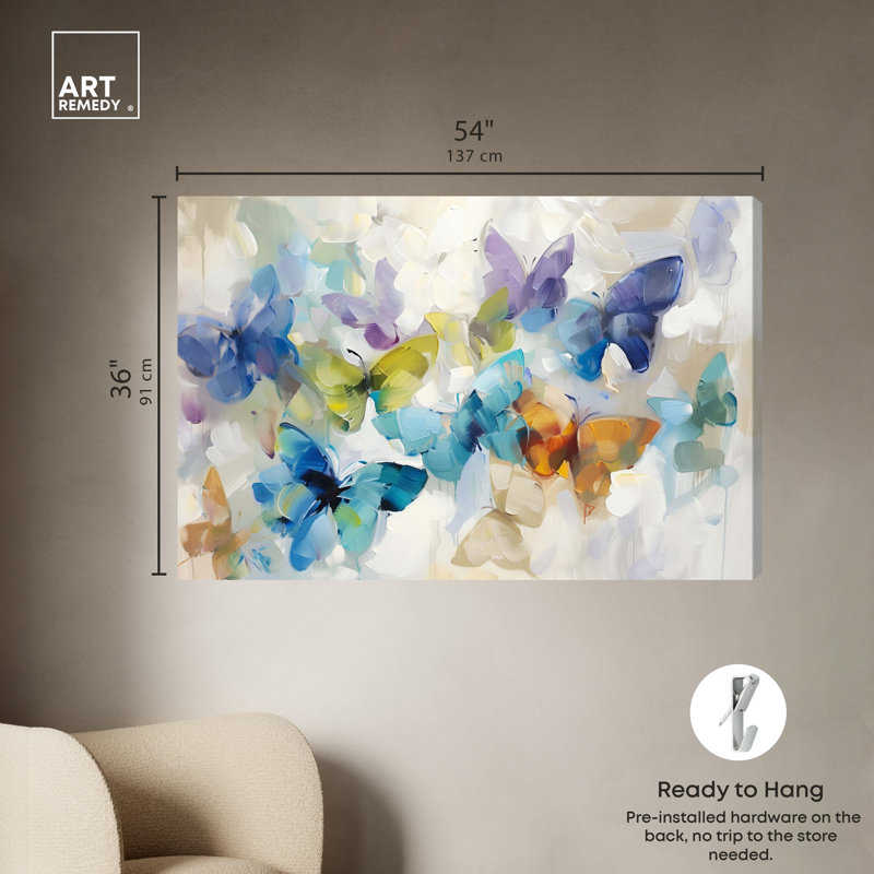 Fluttering Butterflies, Wrapped Canvas, 36" H x 54" W