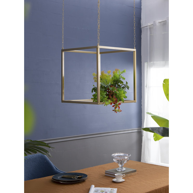 Support suspendu en fer doré avec chaînes, H 19,5 po x l 19,7 po x P 19,7 po