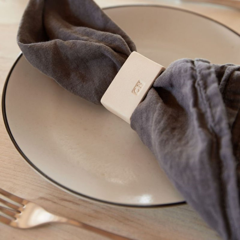 White Rectangular Ceramic Napkin Rings Set of 4