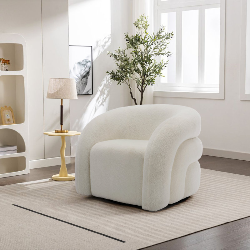 Fauteuil demi-tonneau pivotant rembourré Aunna, Mélange de polyester blanc