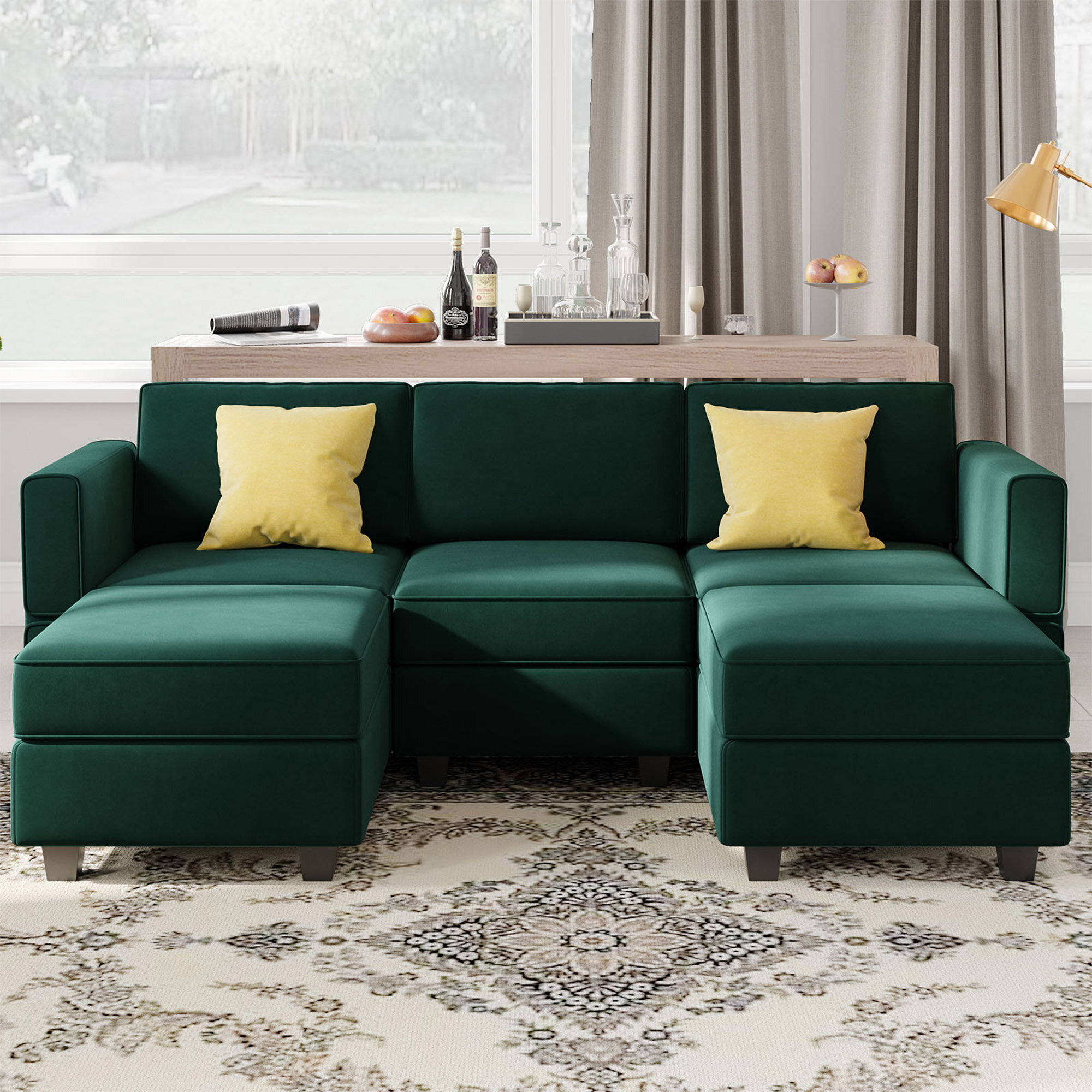 Ossining 90.2'' Velvet Upholstered Sectional Sofa Latitude Run Fabric: Green Velvet