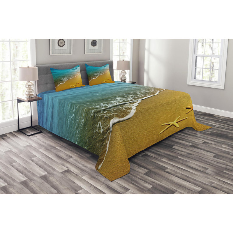 Landscape Coastal Polyester Coverlet, King Coverlet + 2 Shams