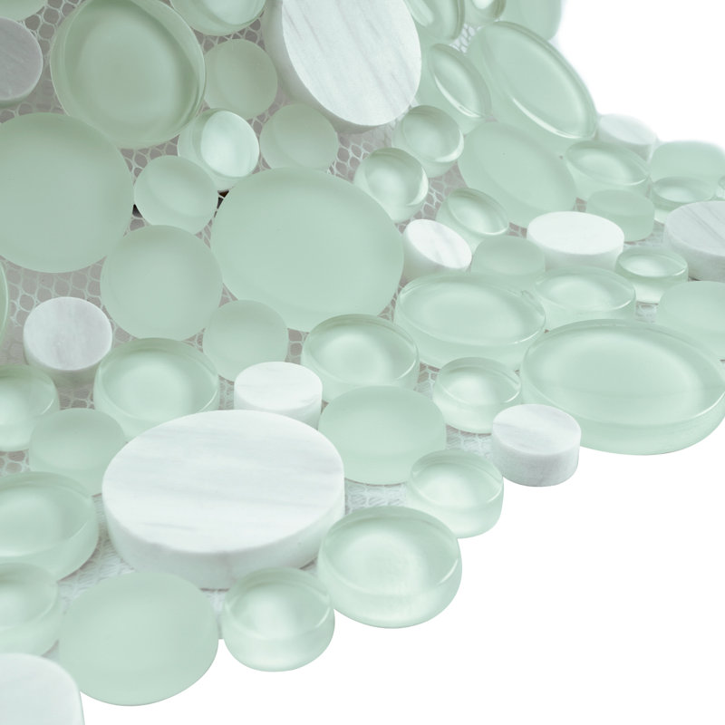 10.5" x 10.5" Bubble Art Random Marble Look Mosaic Wall Tile, Mint Green