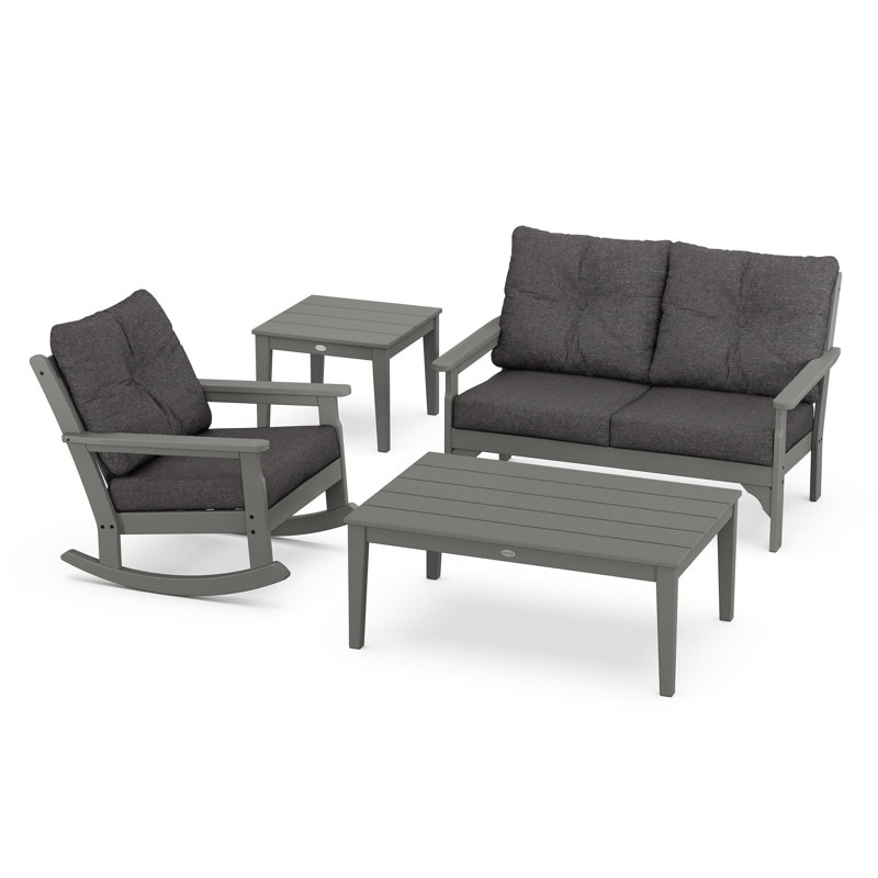 Ensemble de chaises berçantes 4 pièces Vineyard, Gris ardoise, Gris anthracite cendré