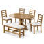 Ensemble de salle à manger extensible Cavressa 6 pièces, table à pied centrale en bois naturel avec rallonge amovible de 45 cm, 4 chaises à dossier échelle et banc de 112 cm-611896037