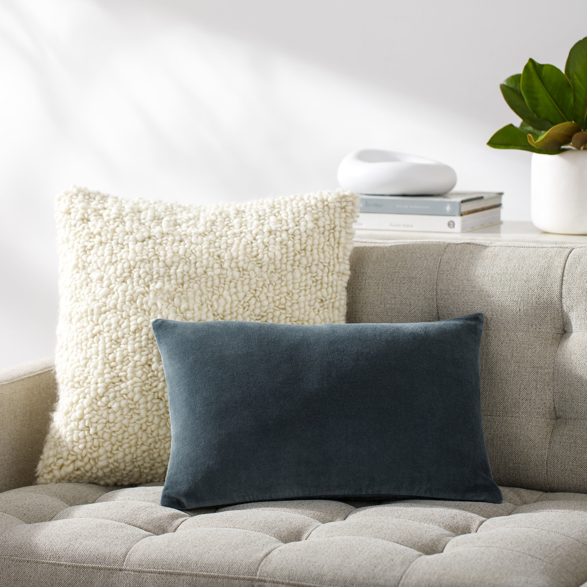 Cotton Lumbar Throw Pillow, 13" x 20", Polyester/Polyfill, Sage