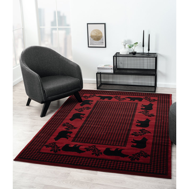 Abelina Machine Woven Polypropylene Area Rug in Red/Black, Rectangle 1'10" x 3' 