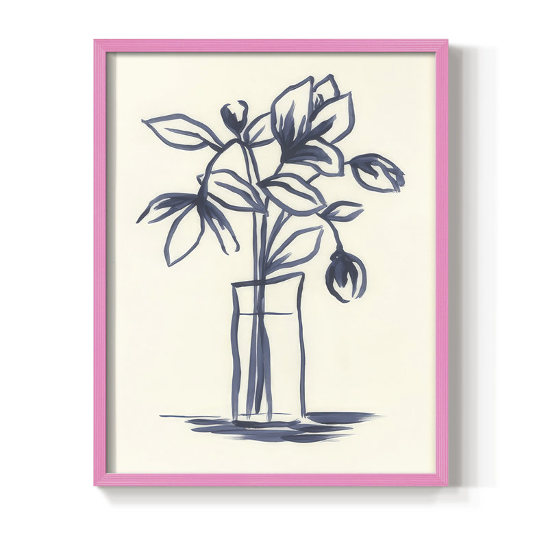 «Indigo Bud Vase II», reproduction encadrée - bois massif, H 11 po x l 9 po, Rose