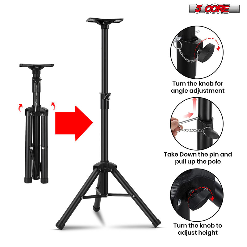 Adjustable Black Metal Tripod Speaker Stand, 36 Inch