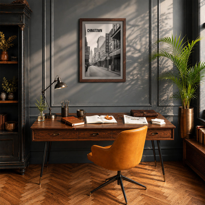 Chinatown Street Vintage - Print, Walnut, A1 - 84.1 x 59.4 cm