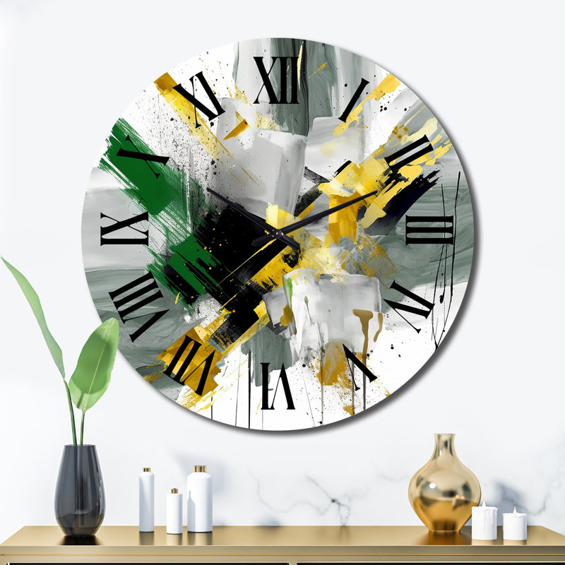 Horloge murale jaune et verte Abstracted Perspectives II, Très grand
