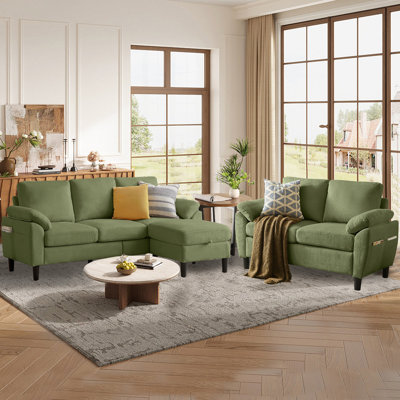79.14 " 3 Piece Corduroy Sofa Set with Storage Ottoman & Loveseat