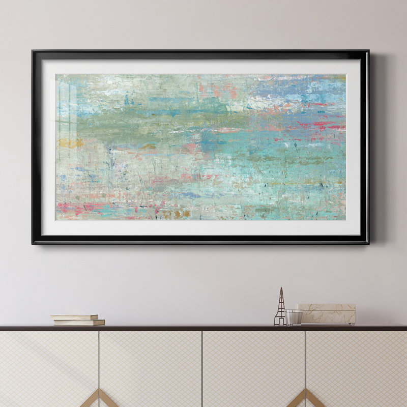 «Pastel Watergarden», reproduction d'art encadrée de qualité supérieure - prête à être accrochée, Cadre noir