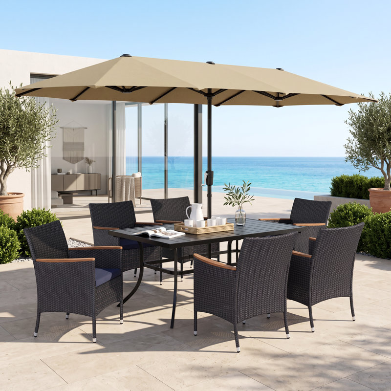Leonard 6 - Person Patio Dining Set with Rectangular Table , Cushions Included