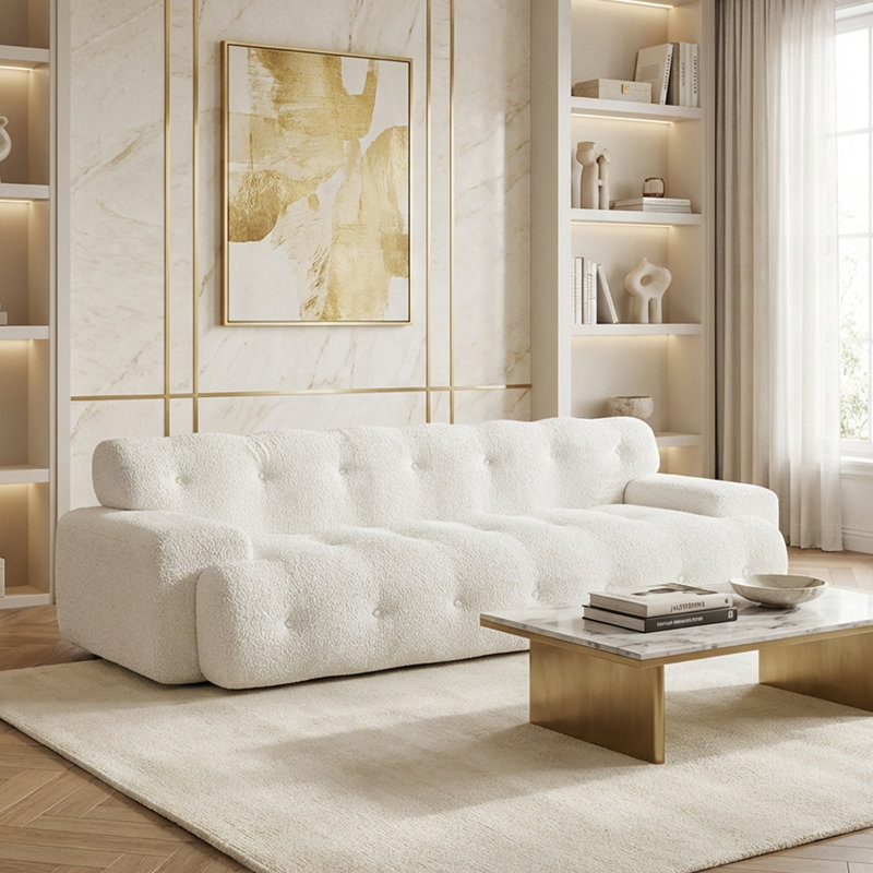 Boneless 87.4-inch Cloud Series Minimalist Button-tufted Square Arm Three-seater Sofa, Chenille Sofa, Comfortable Upholstered Sofa With Button-tufted Design