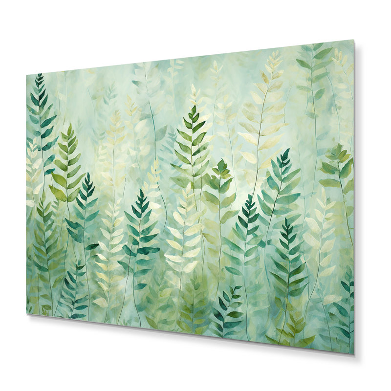 Décoration murale en métal vert et blanc Serene Ferns III - Abstract Botanicals, H 30 po x l 40 po x P 1 po