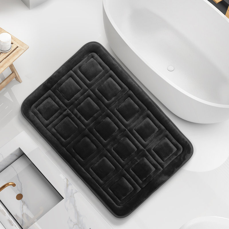 Ultra Soft Absorbent Memory Foam Waffled Bath Rug, 20" W x 32" L, Black