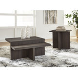 Zeny 2Pc Coffee And Side Table Set, Geometric Cross Base, Dark Brown