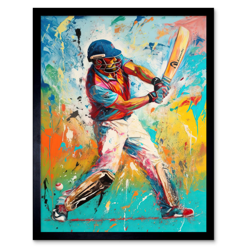 Sersic Cricket Shot Vibrant Cricketer Batsman Portrait - Single Picture Frame Print