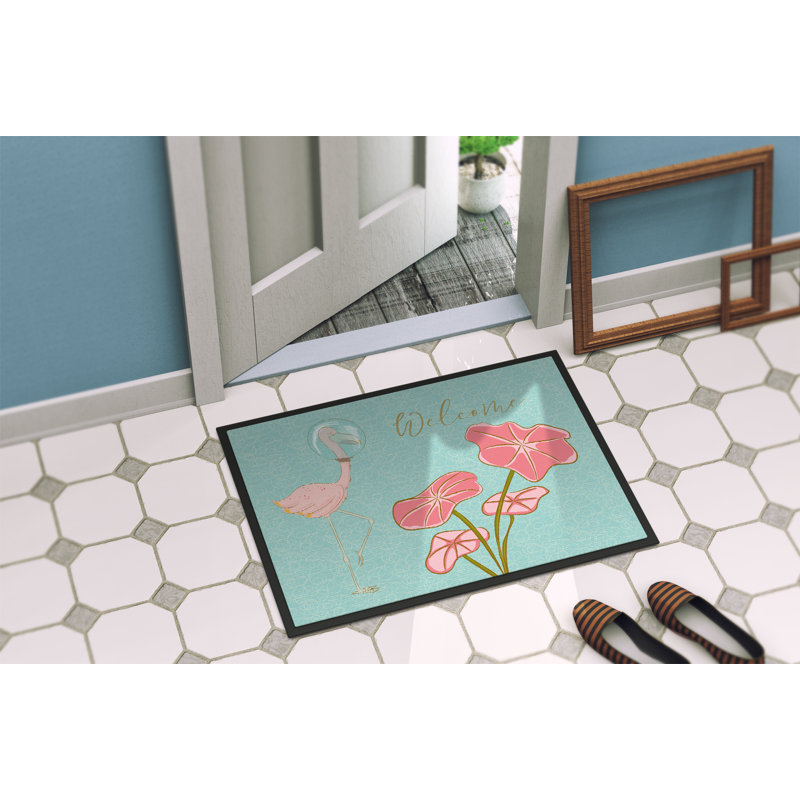 Tapis de porte pour l’extérieur antidérapant flamant rose welcome, Rectangle 24 po x 36 po