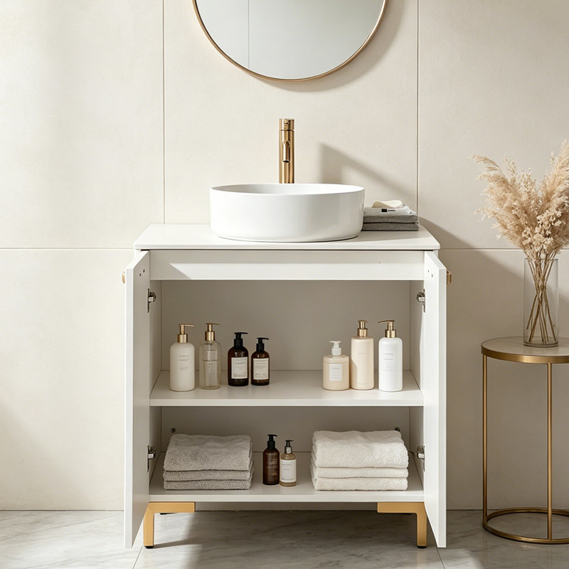 Meuble-lavabo moderne autoportant de 30 po avec plateau en céramique Whitr
