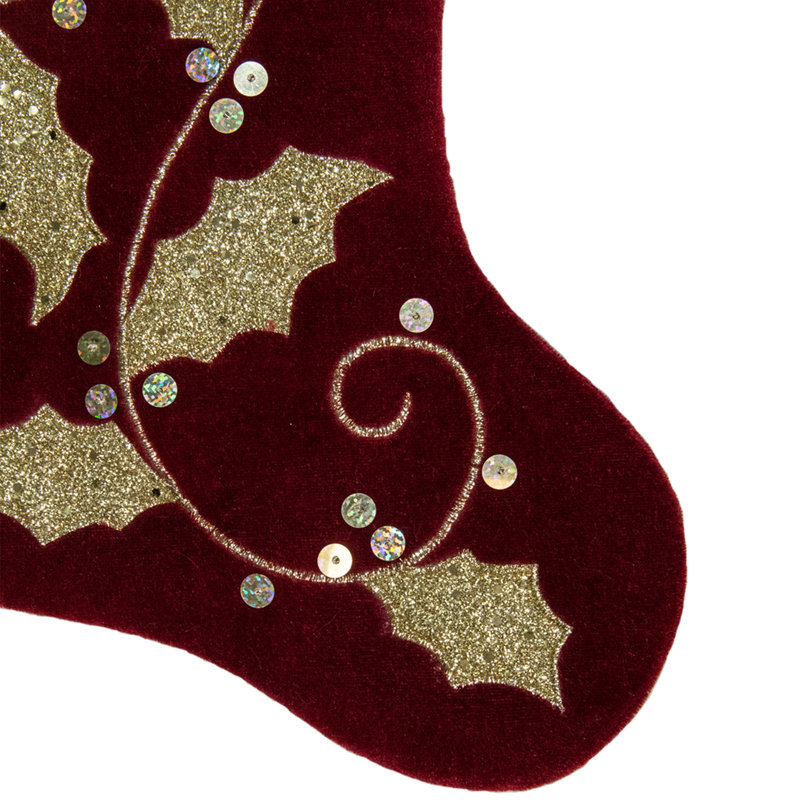 20.5-Inch Gold and Maroon Velvet Christmas Stocking with Etched Cuff