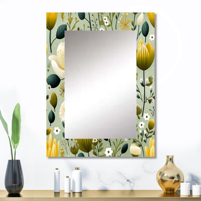 Aerie Serene Green Garden Blooms - miroir décoratif floral, miroir mural de chalet, impression d'art en métal