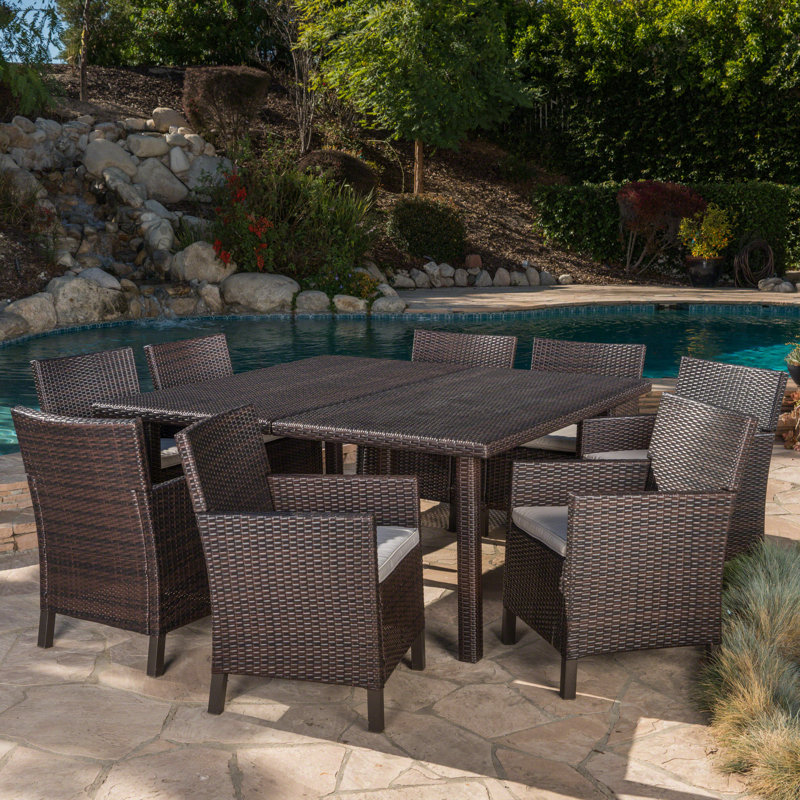 Waban Square 8 - Person 64'' Long Dining Set with Cushions, Multibrown