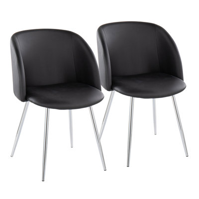 Chair in Chrome Metal and Black Faux Leather - 2-Piece Dining Chair Black