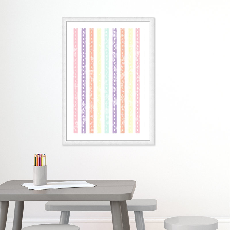Adhésif décoratif Whimsical Stripe, H 36,5 po x l 26,5 po x P 0,625 po, Encadré plat à grain de bois blanc