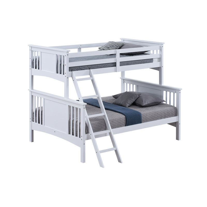 Lit simple superposé au-dessus d'un lit double de style transitionnel avec structure en bois massif, en bois d'ingénierie et en angle, joint pour l'utilisateur de la chambre à coucher - Structure en bois, avec insert et verrou