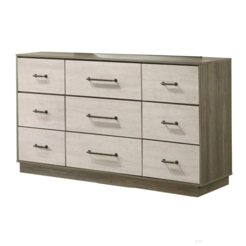 Commode 9 tiroirs Gem Modern Style en bois beige et brun (commode)