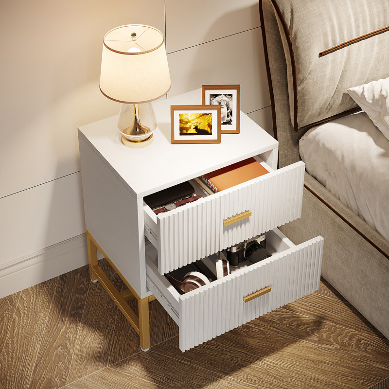 Modern Nightstand with 2 Drawers, Bedside Table, White, 1